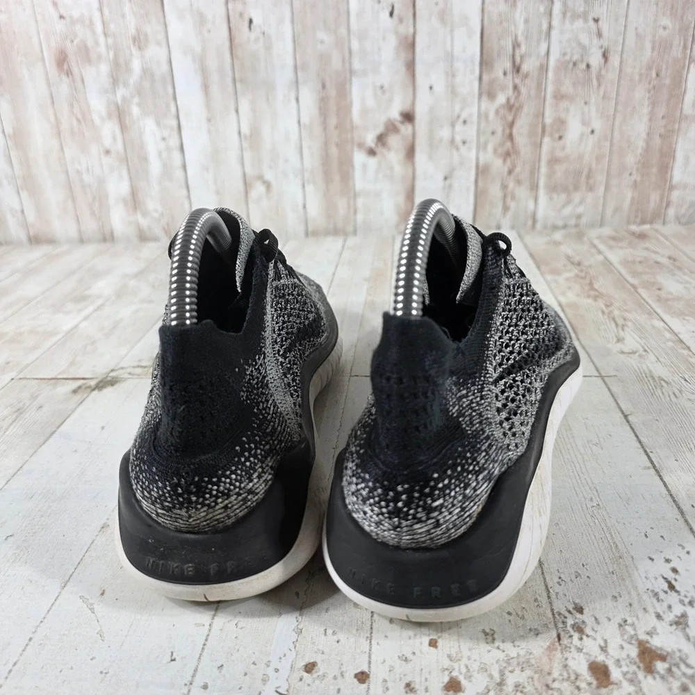 Nike Free RN Flyknit 2018 Womens Running Shoes Black White 942839-101 Size 9